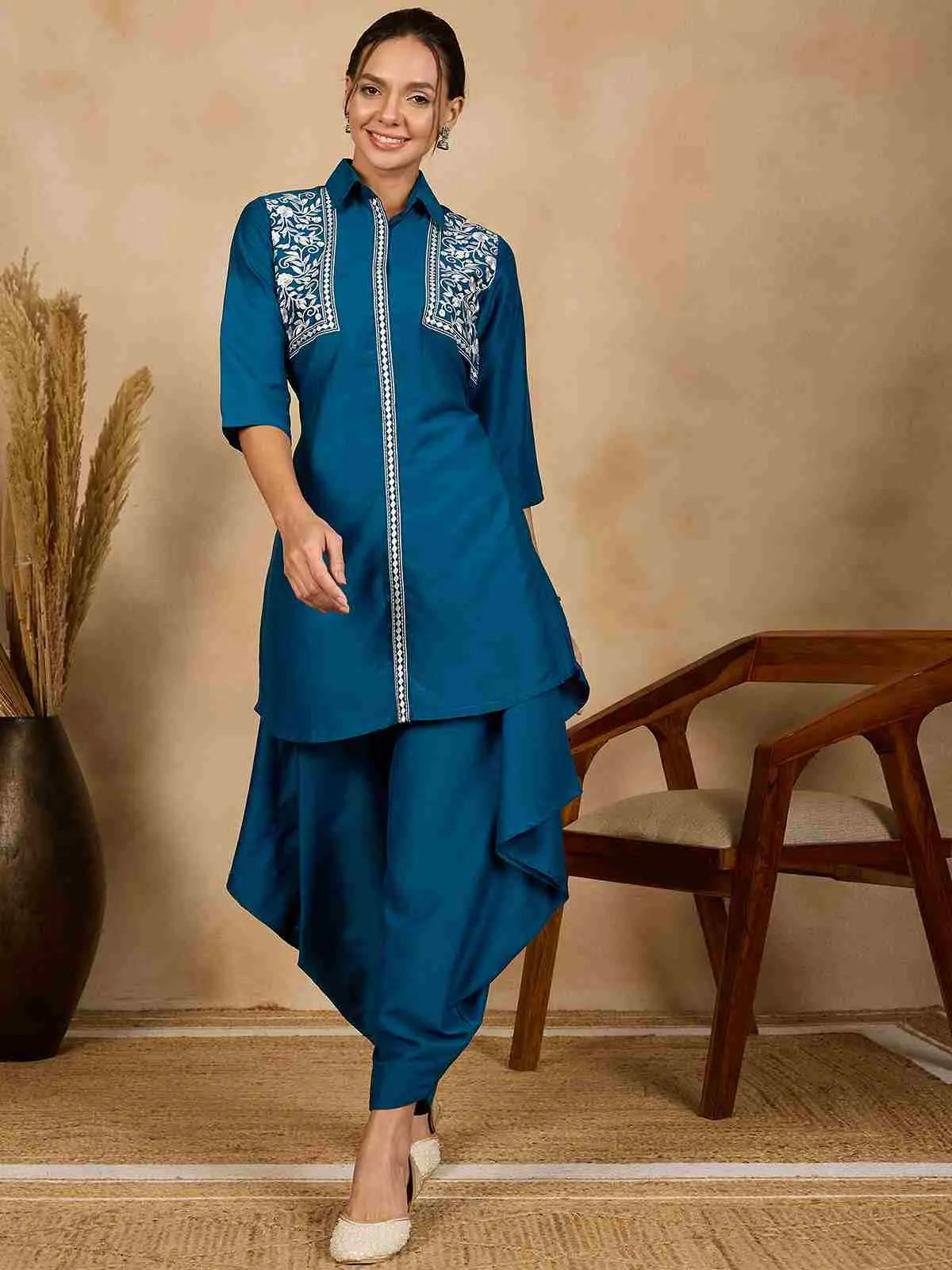 blue-embroidered-stitched-tunic-with-harem-salwar-co-ord-set-for-women