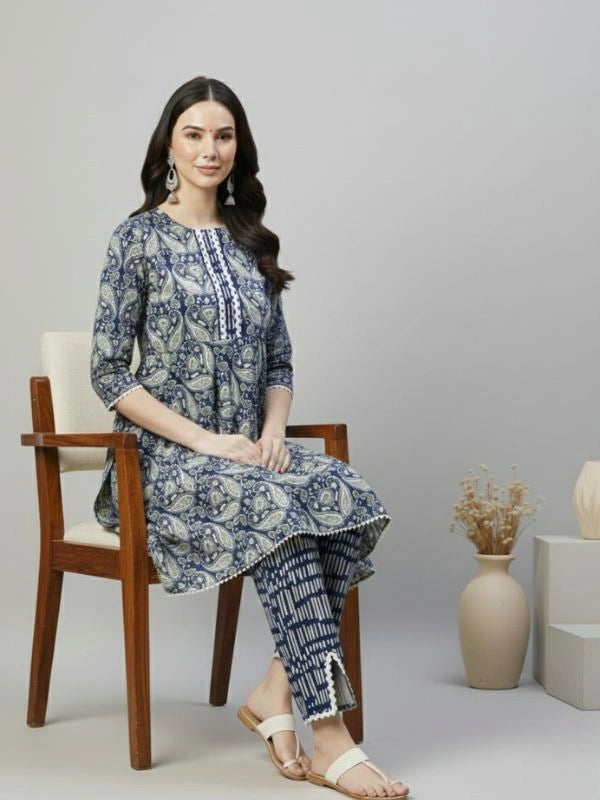 Women's Indigo Ethnic Coord Set