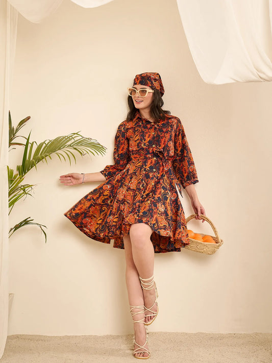 women-navy-blue-cotton-paisely-print-godet-flared-dress