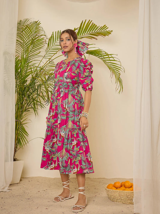 women-cotton-tropical-print-calf-length-tiered-dress