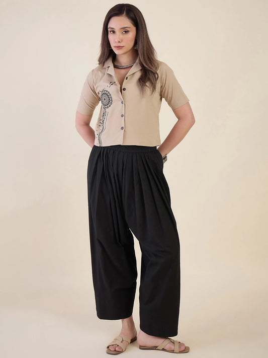 Women Black Solid Cotton Farshi Salwar