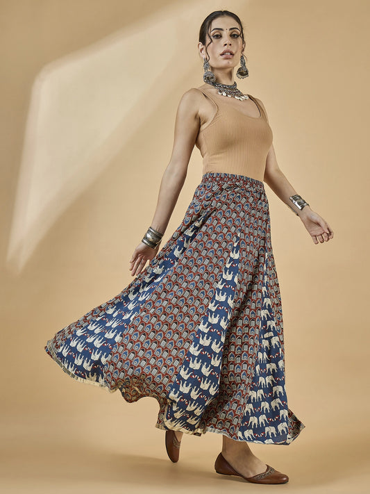 women-printed-godet-skirt