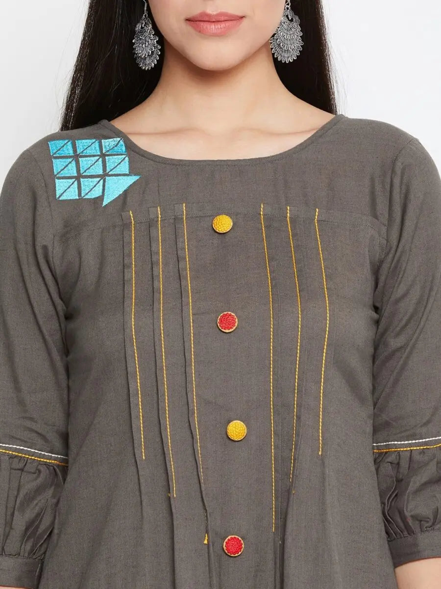 winered-grey-a-line-cotton-embroidered-dress