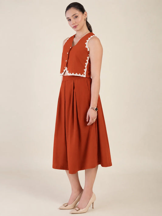 Women Rust Vest & Skirt Co-ord Set