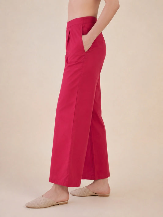Women's Solid Pink Wide Leg Trousers