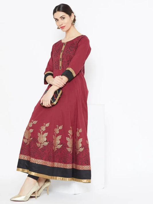 winered-maroon-anarkali-cotton-printed-kurta