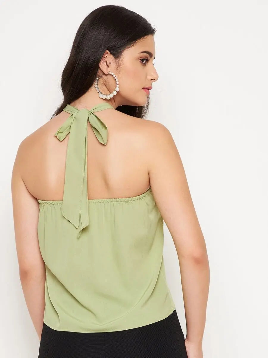 winered-light-green-halter-neck-top