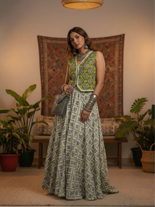 Women's Lace Detailed Waistcoat with Skirt Co-ord Set