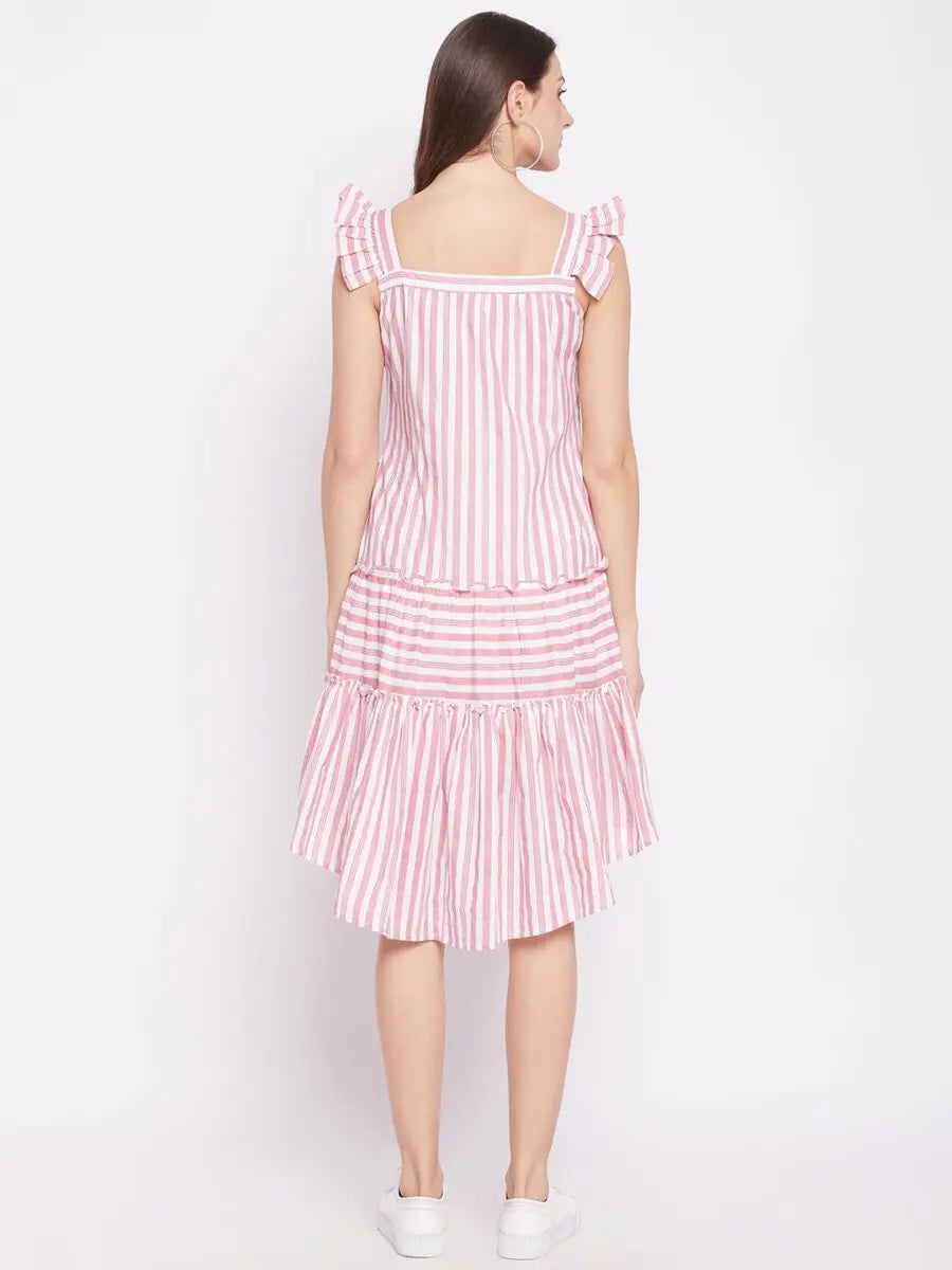 winered-pink-a-line-pure-cotton-striped-dress