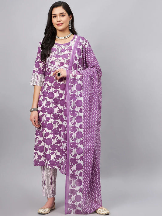 winered-women-purple-floral-gota-detailed-neck-kurta-set-with-dupatta