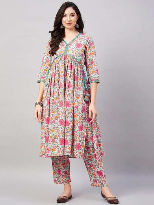 winered-woman-multicolor-print-mirror-work-kurta-set