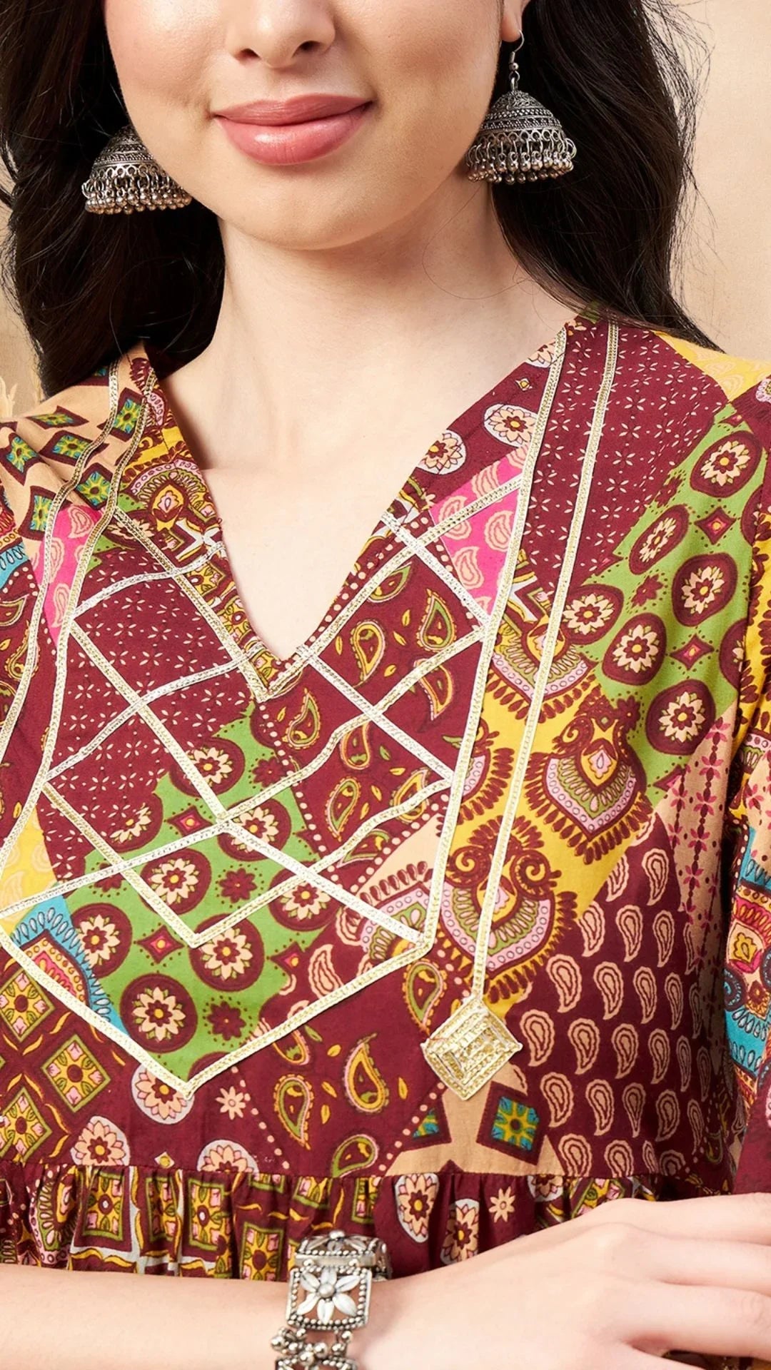 winered-woman-maroon-kurta-sets-printed