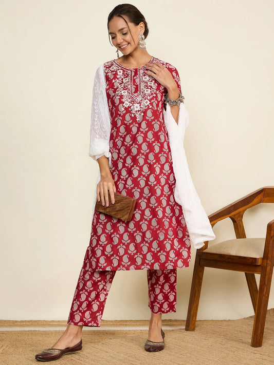 winered-woman-maroon-embriodered-kurta-set-with-dupatta