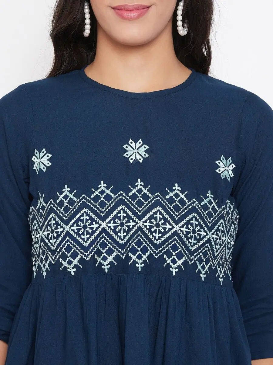 winered-navy-blue-embroidered-rayon-empire-waist-top