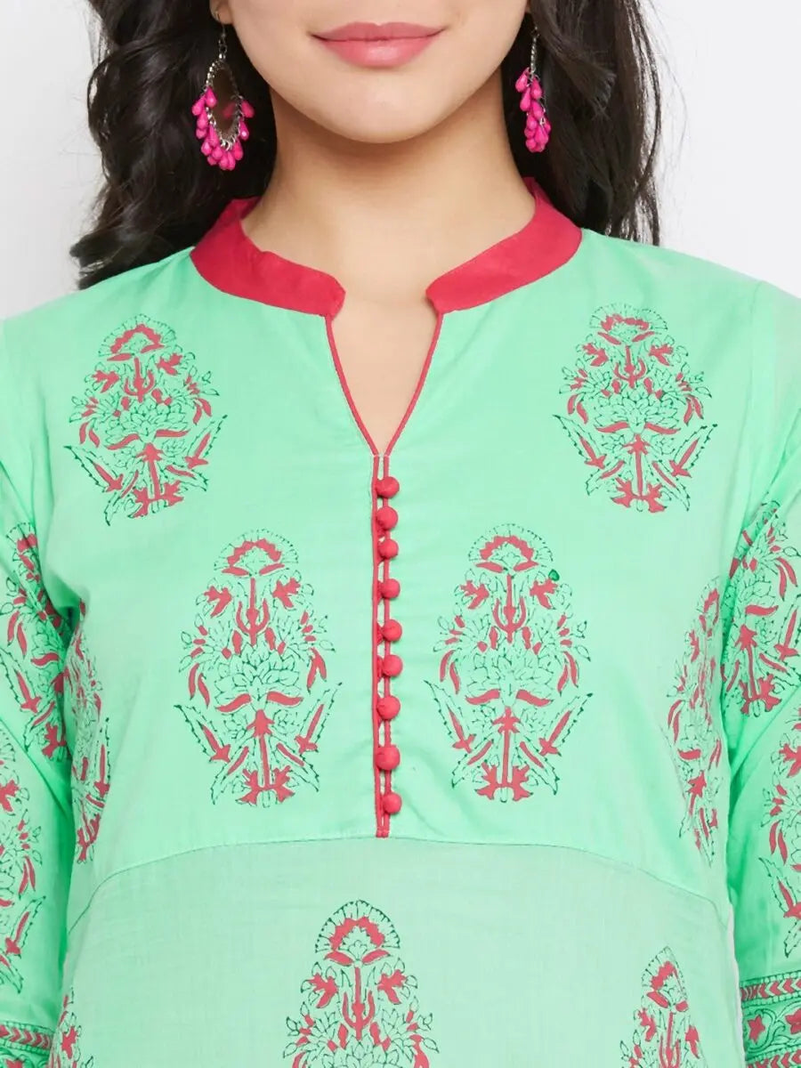 winered-green-a-line-cotton-printed-kurta-and-pant-set