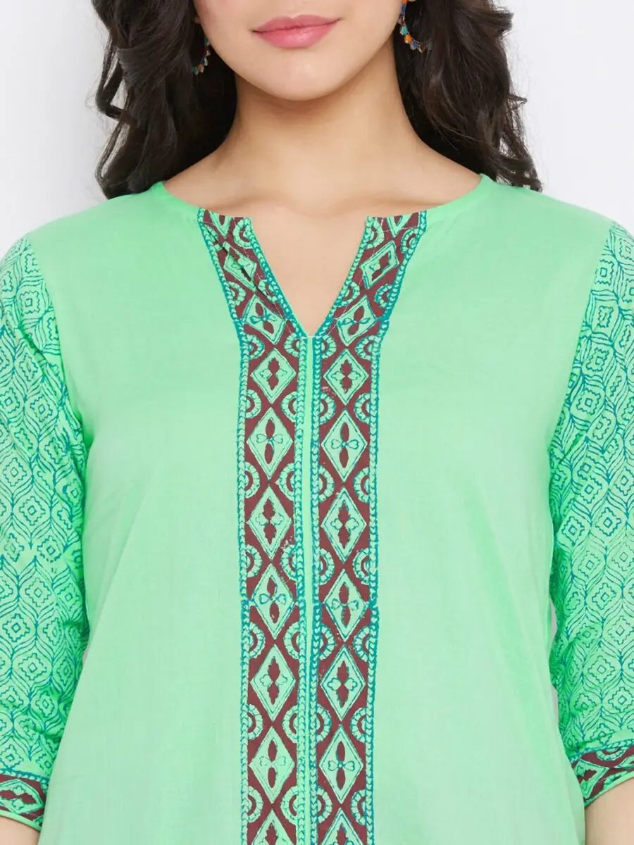 winered-light-green-a-line-cotton-paisley-kurta