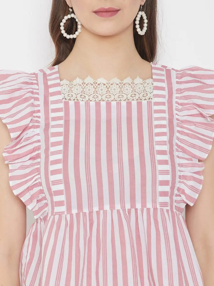winered-pink-a-line-cotton-striped-top