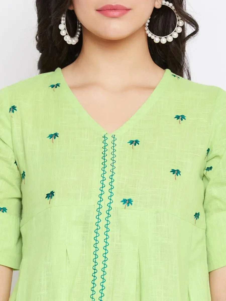 winered-light-green-embroidered-cotton-regular-top
