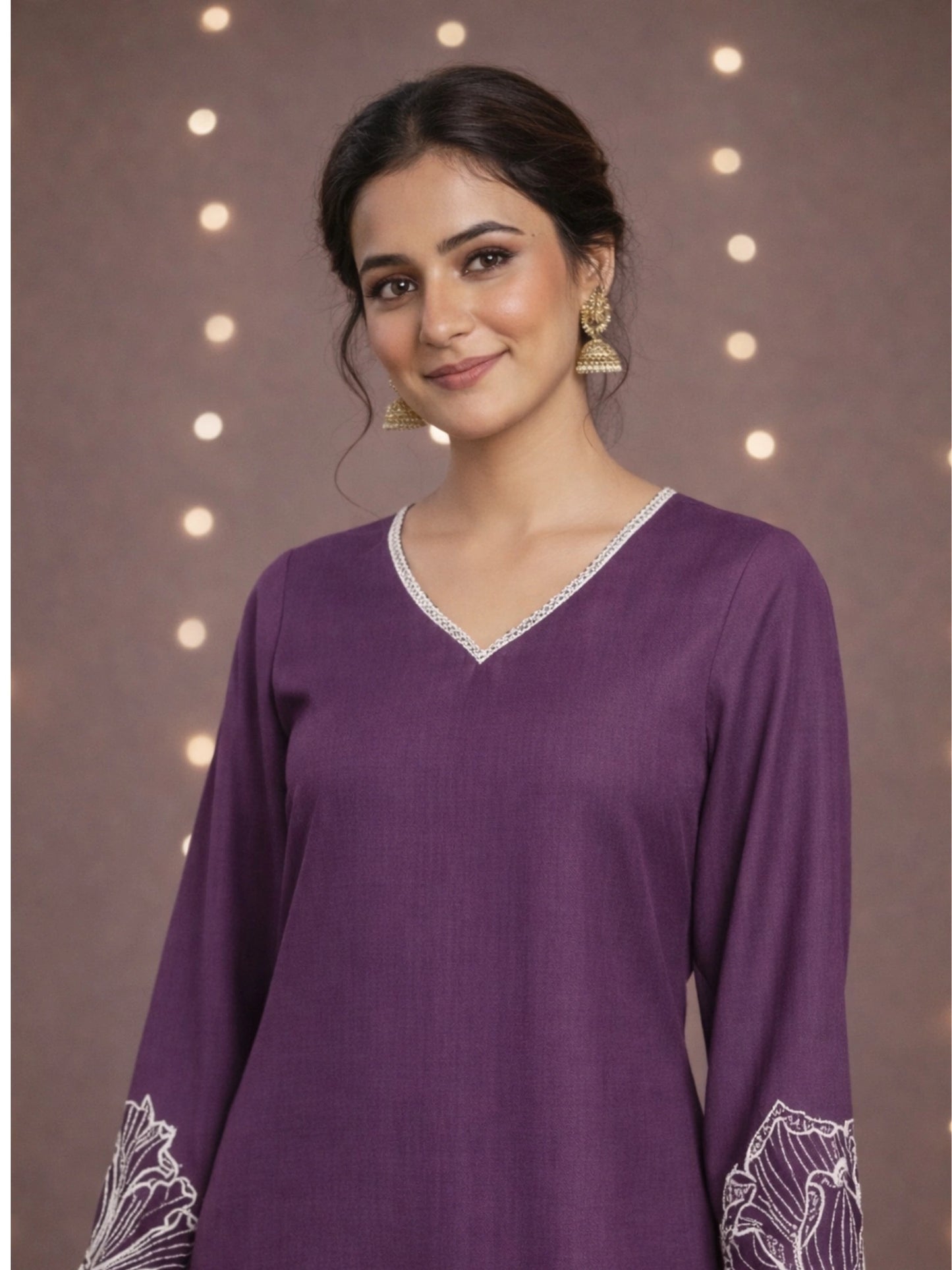 Women's Purple Embroidered Kurti & Farshi Salwar set