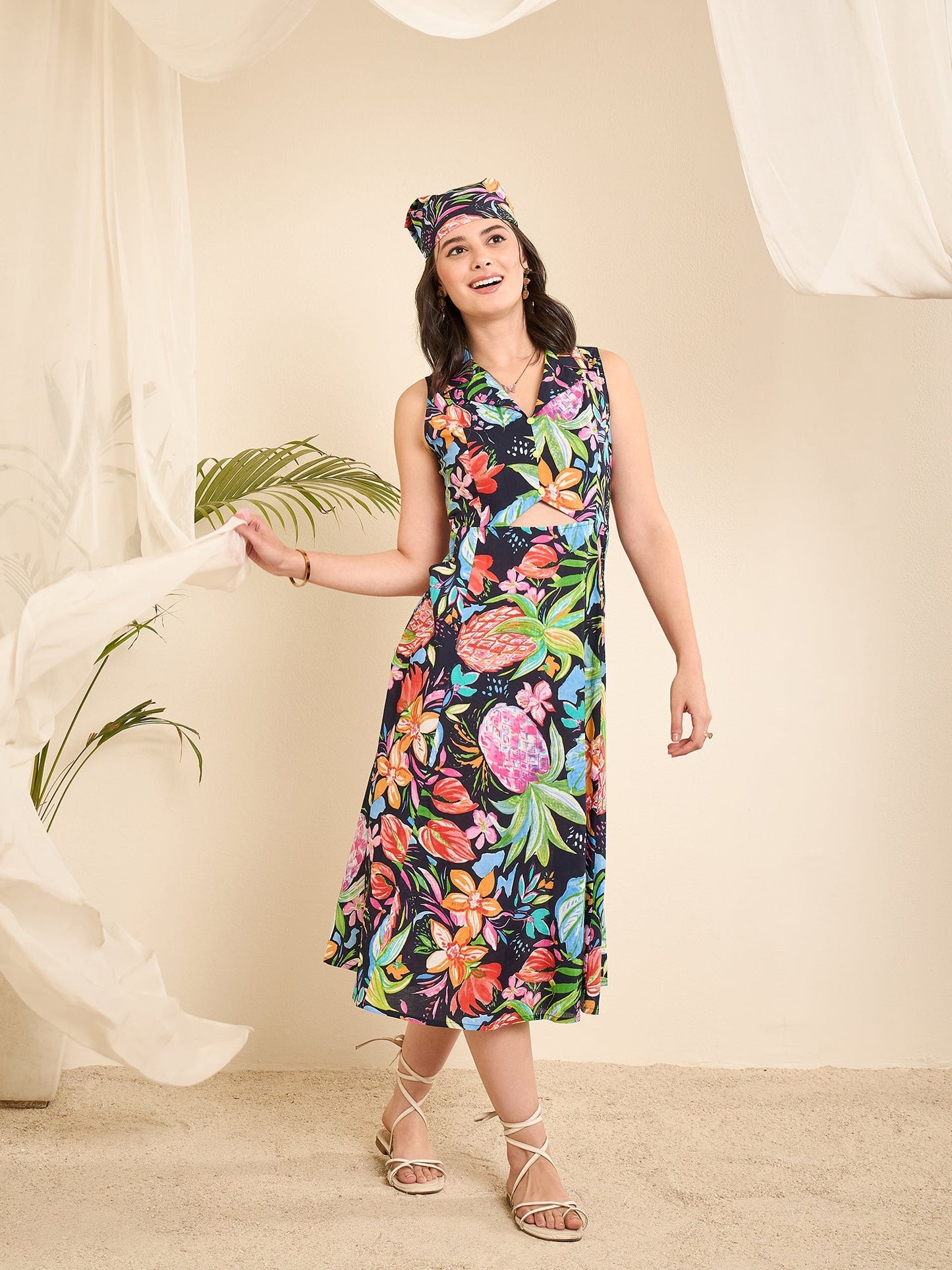 women-navy-blue-cotton-printed-front-triangle-cut-out-a-line-dress