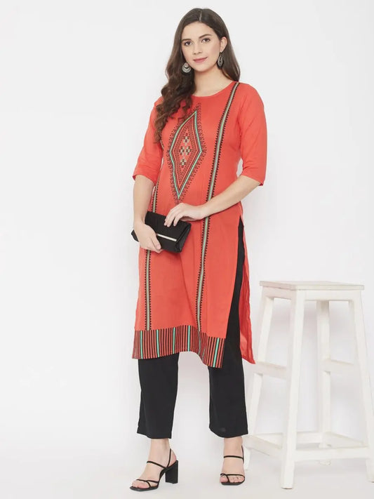 winered-orange-straight-pure-cotton-printed-kurta