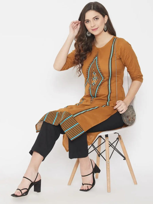 winered-brown-straight-pure-cotton-printed-kurta