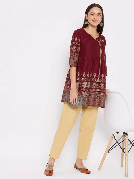 winered-maroon-flared-cotton-printed-top