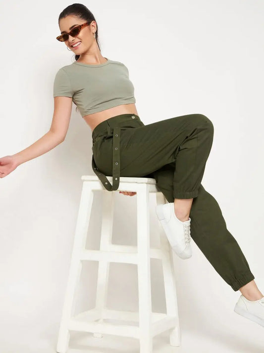 winered-olive-green-cotton-trousers-for-women-cargo-trouser