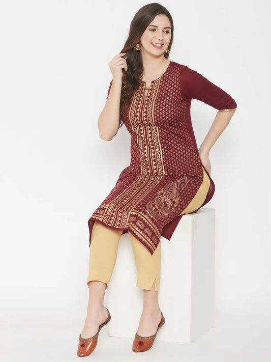 winered-maroon-straight-pure-cotton-printed-kurta
