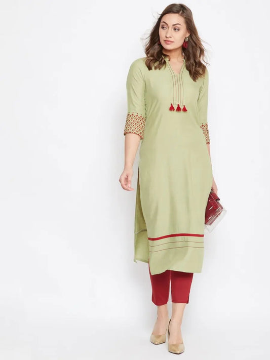 winered-dusty-green-straight-rayon-embroidered-kurta