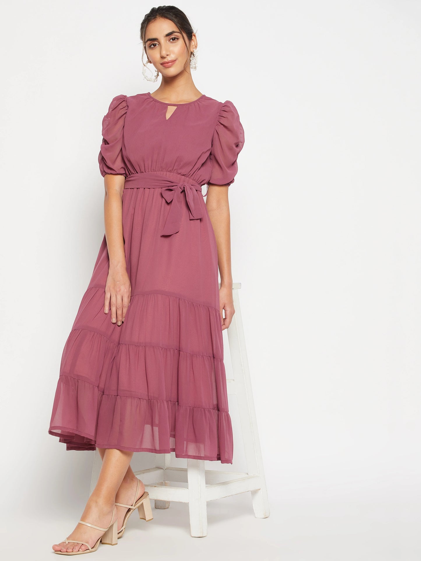 Woman Tier Bottom Solid georgette Dress