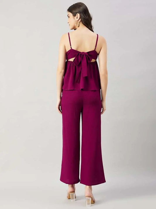 dark-purple-pleated-stitched-peplum-top-pant-co-ord-set-for-women