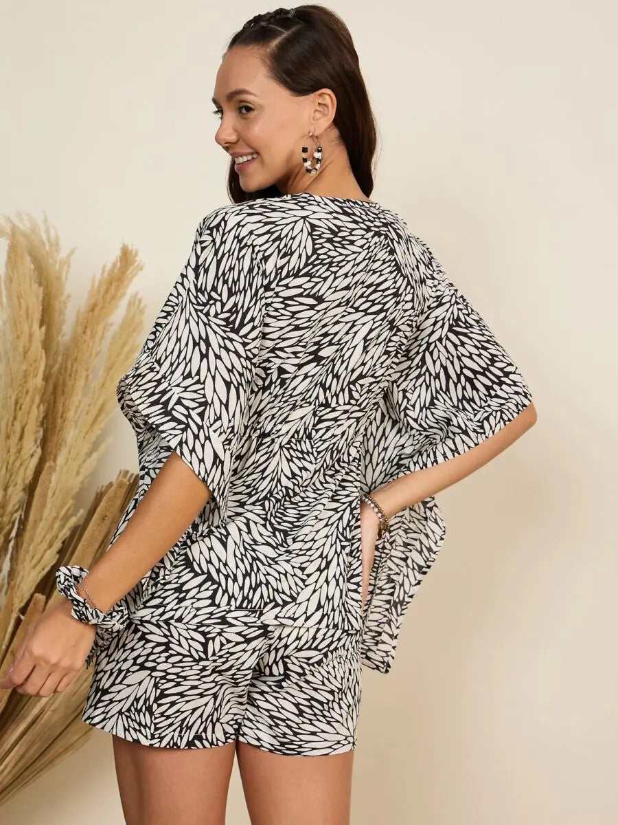 winered-woman-black-printed-kaftan-night-suit-with-shorts