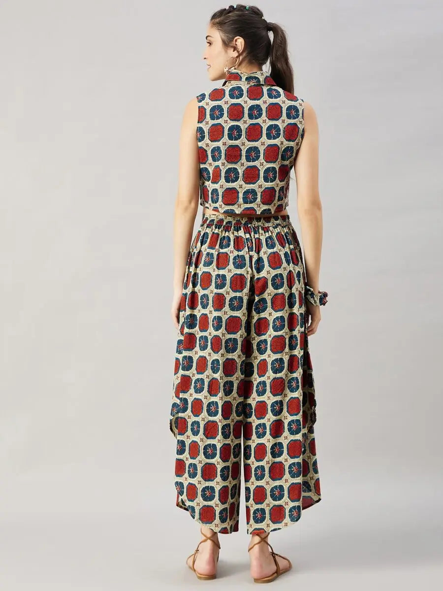 winered-woman-brown-and-orange-box-print-co-ord-set