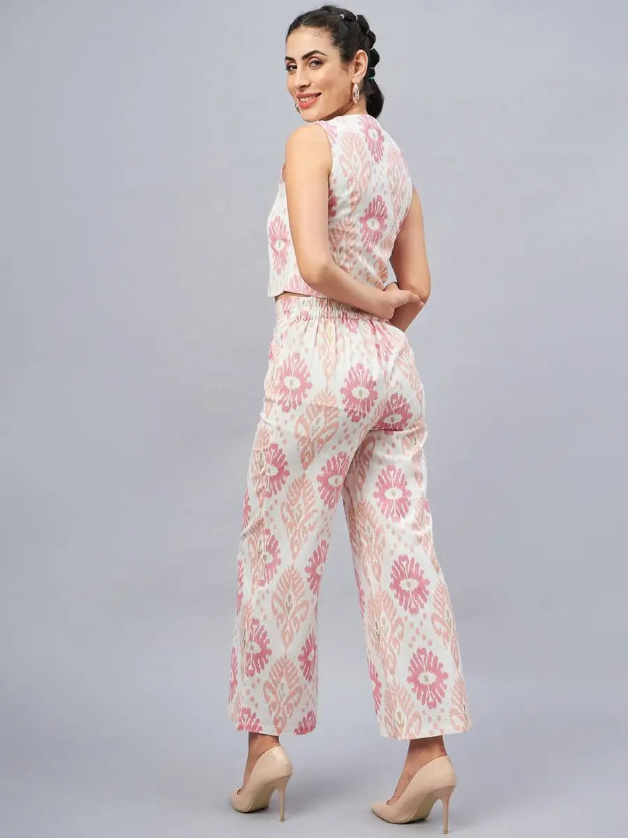 winered-woman-geometric-print-waistcoat-pant-co-ord-set