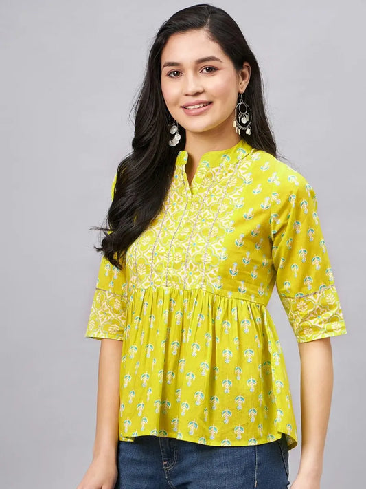 winered-women-lime-green-printed-top-with-gota-detailing-at-yoke