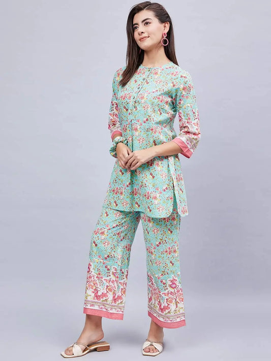 winered-woman-sea-green-printed-border-co-ord-set