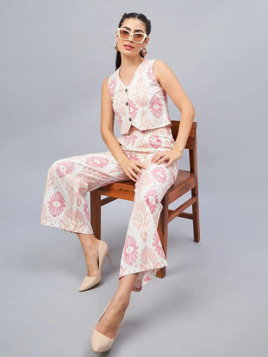 winered-woman-geometric-print-waistcoat-pant-co-ord-set