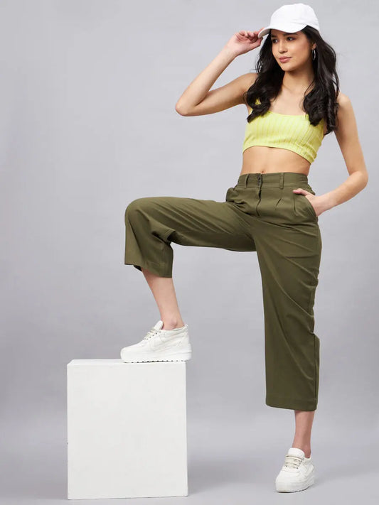 winered-women-olive-green-straight-cotton-trouser