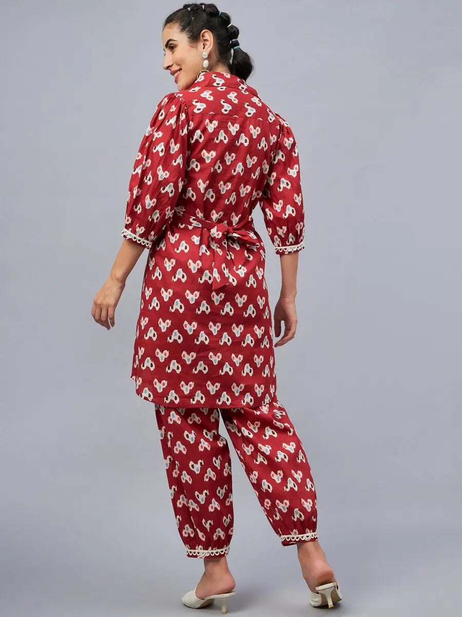 winered-rust-ikat-printed-front-opening-co-ord-set-for-women