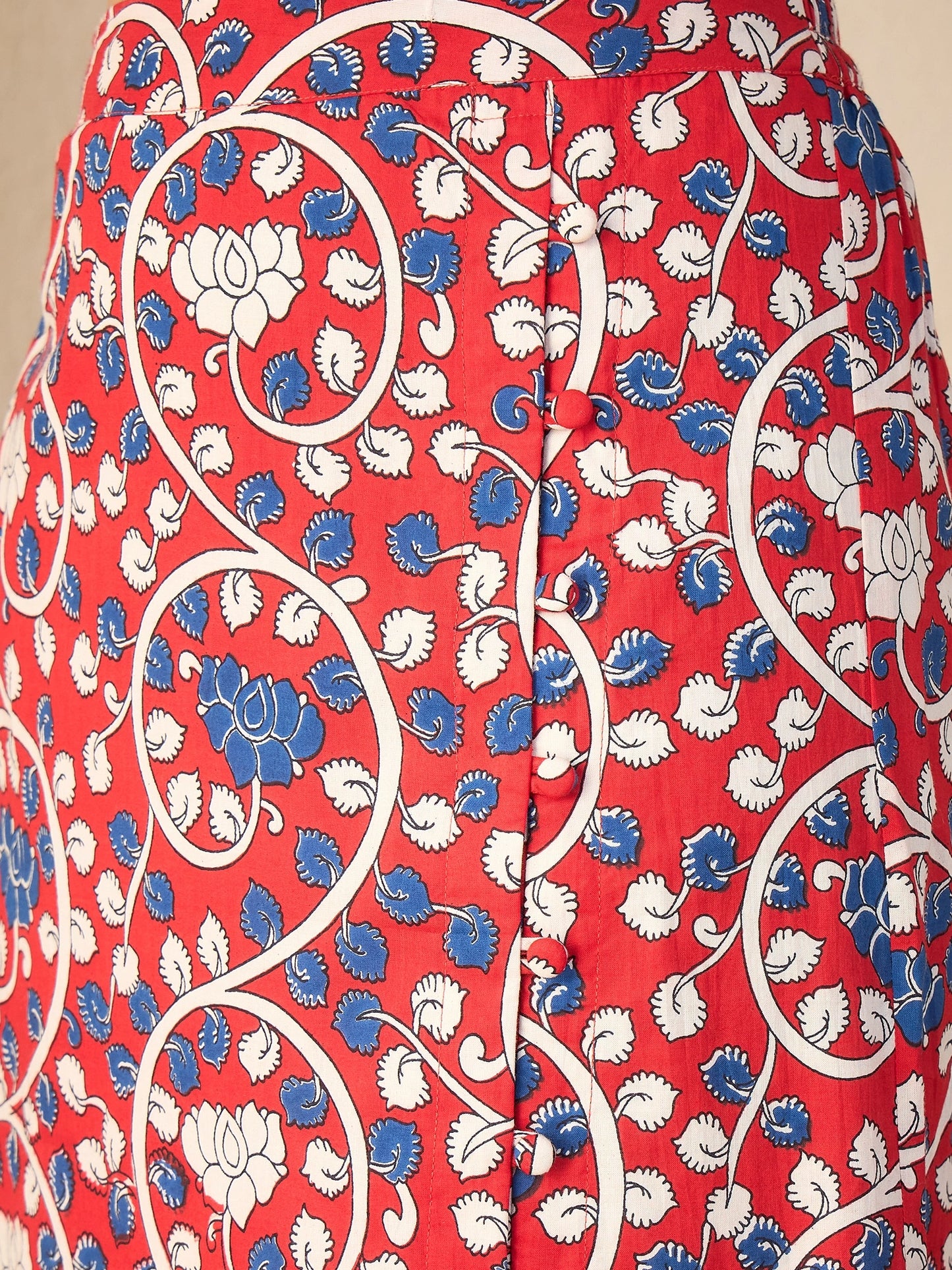 women-red-kalamkari-print-waistcoat-with-a-line-skirt