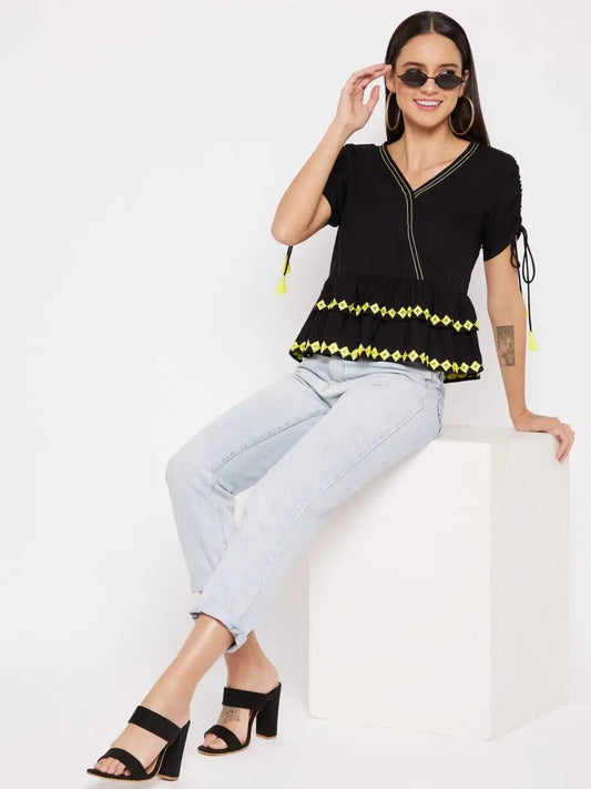 winered-black-a-line-rayon-embroidered-top