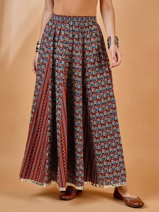 WineRed Women Printed Godet Skirt