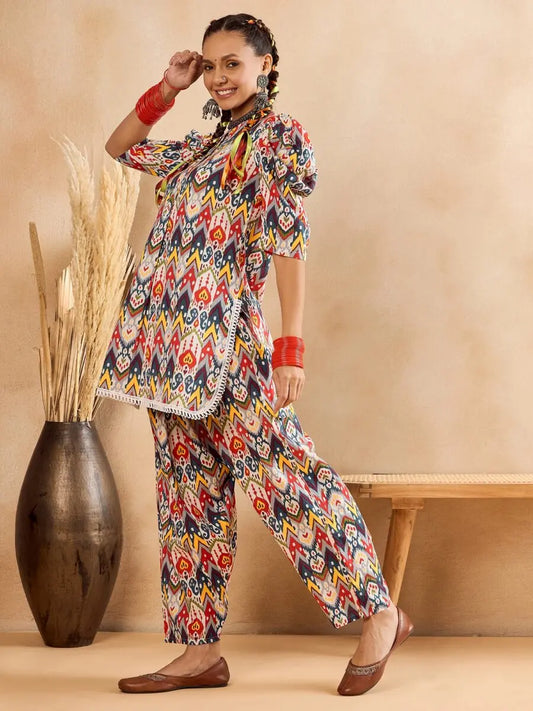 winered-woman-front-placket-multi-colour-co-ord-set