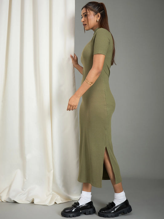 Women High Neck Knitted Sheath Dress