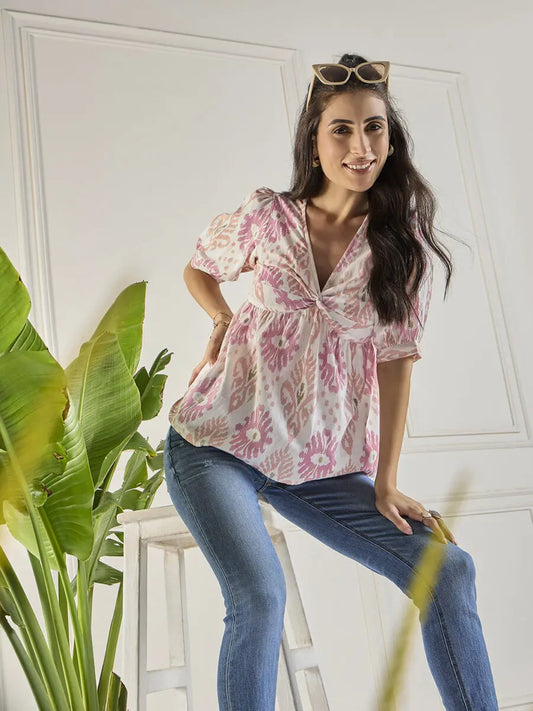 winered-women-printed-cotton-ruched-top