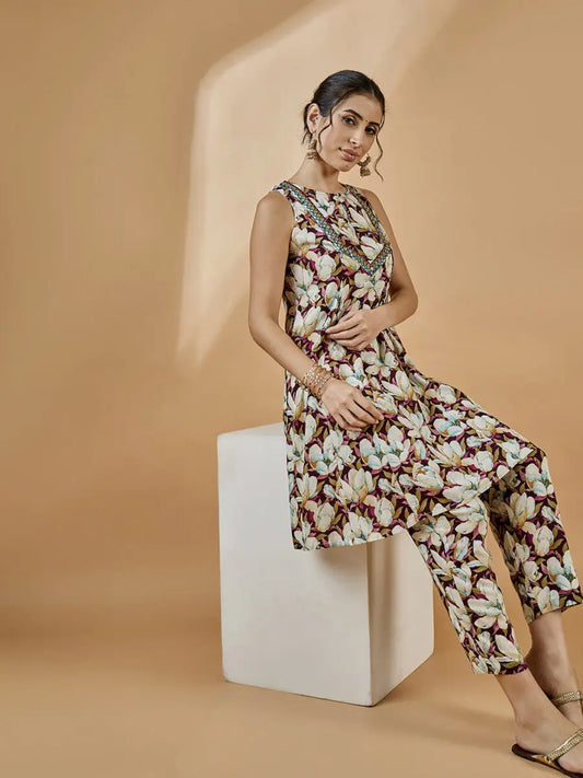 winered-women-godet-tunic-co-ord-set