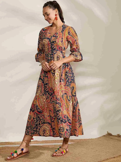 winered-women-navy-blue-paisley-print-waist-cut-out-midi-dress