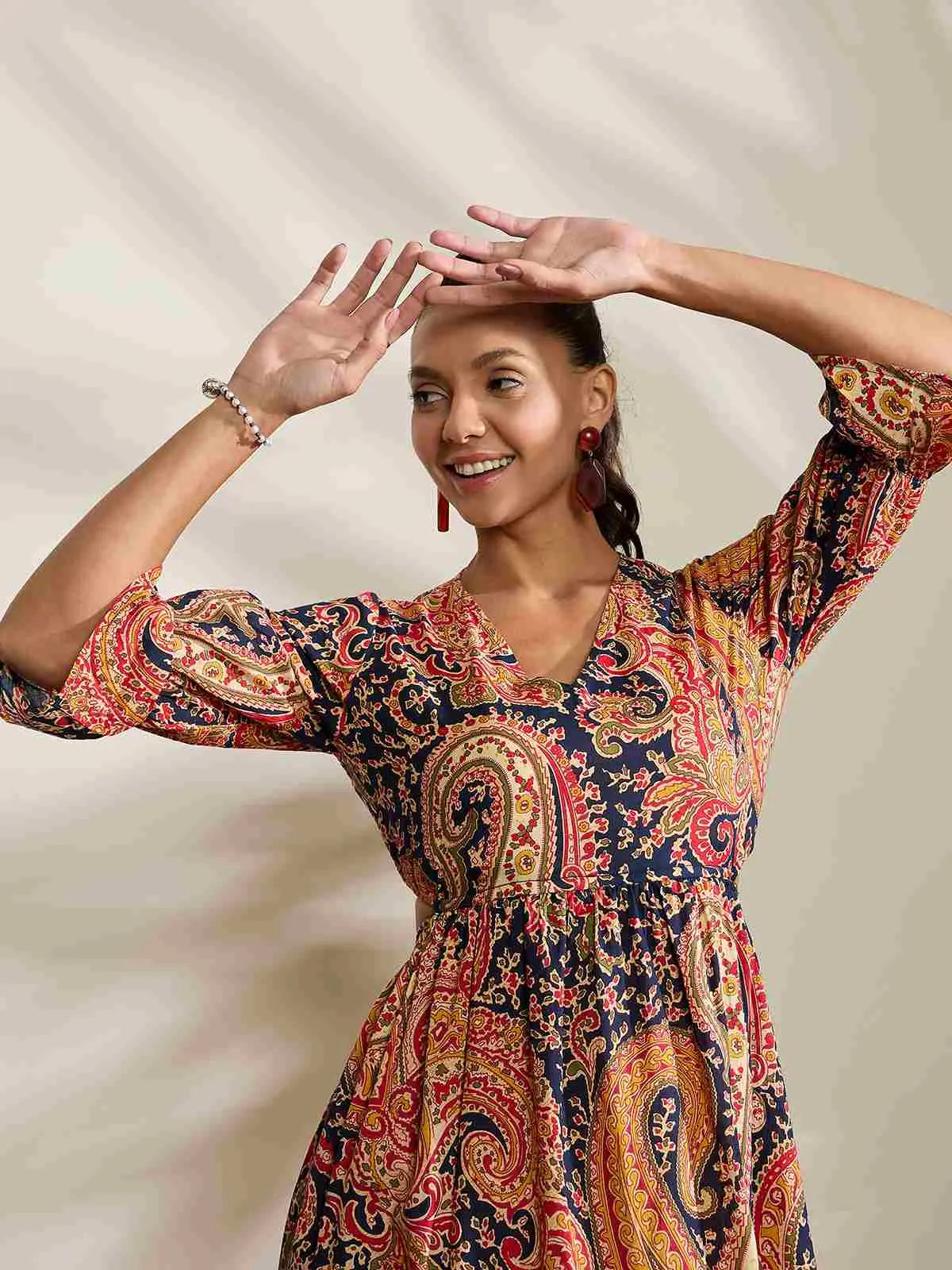 winered-women-navy-blue-paisley-print-waist-cut-out-midi-dress