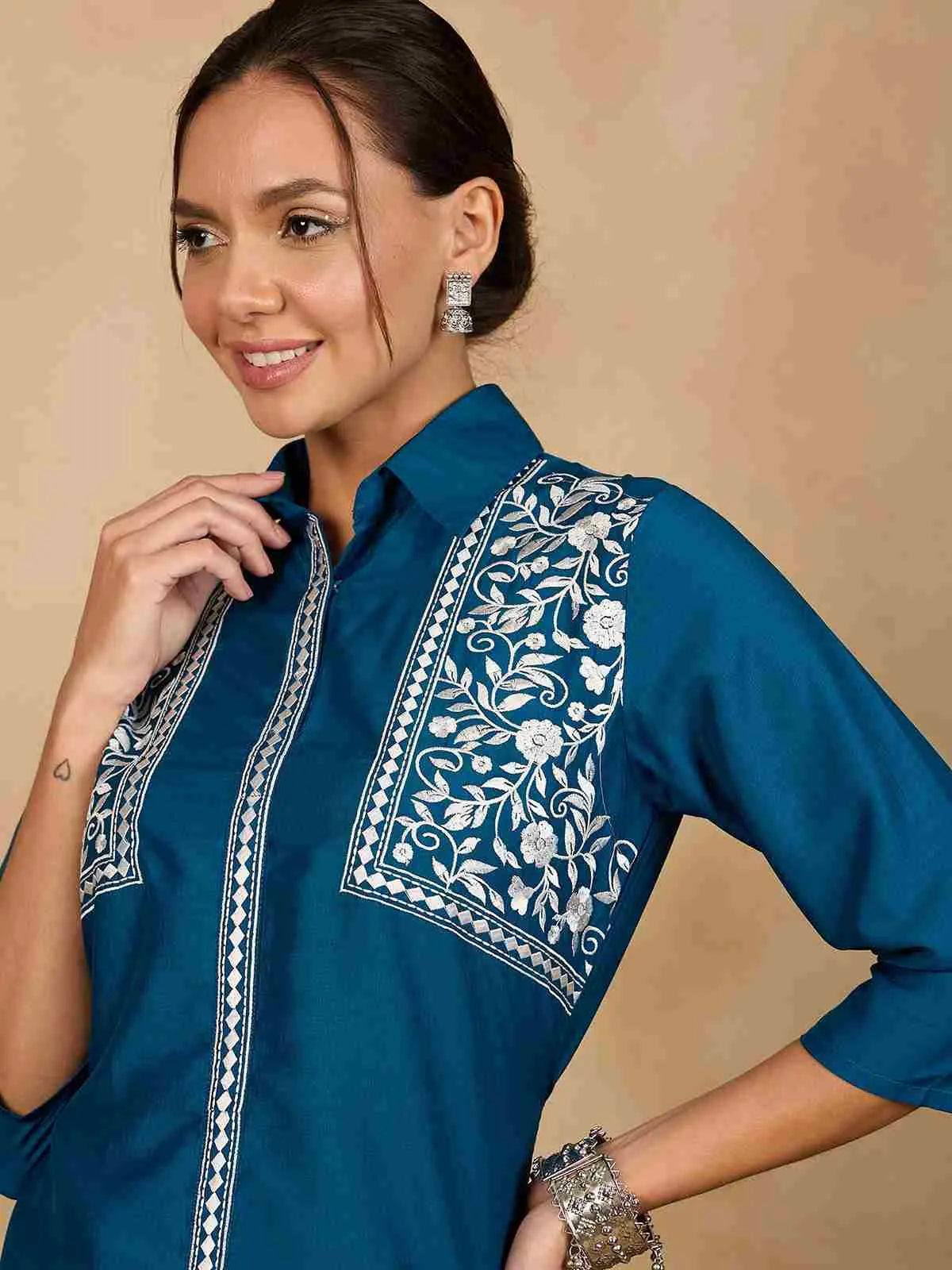 blue-embroidered-stitched-tunic-with-harem-salwar-co-ord-set-for-women